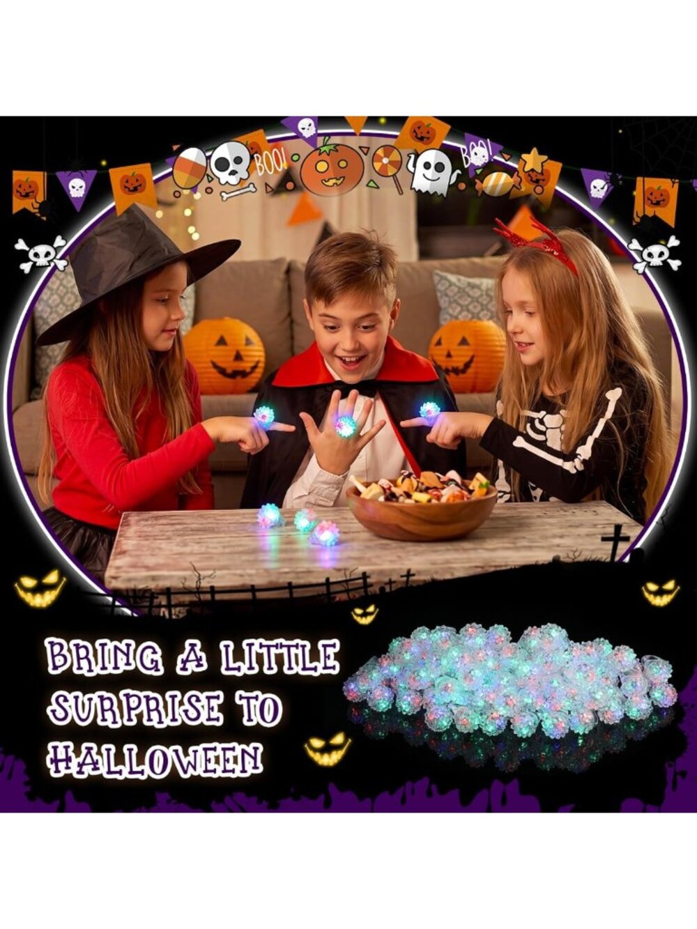 Colorful LED Light Up Rings - 150 Pcs Bumpy Glow Rings for Parties & Events - Picture 3 of 8